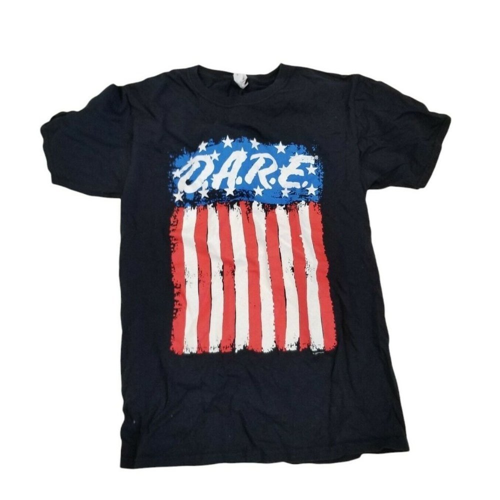 Vintage 90s D.A.R.E. DARE Program Drug Education USA Flag Black Sz Small